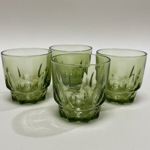 Hazel Atlas Reflection Avocado Green Lowball Glasses MCM - Set of 4